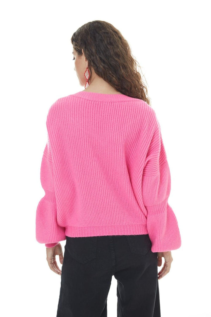 V Neck Sweater Fuchsia