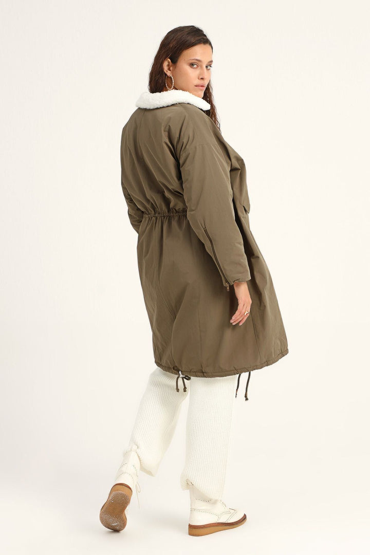 Sheepskin Oversize Long Coat Khaki