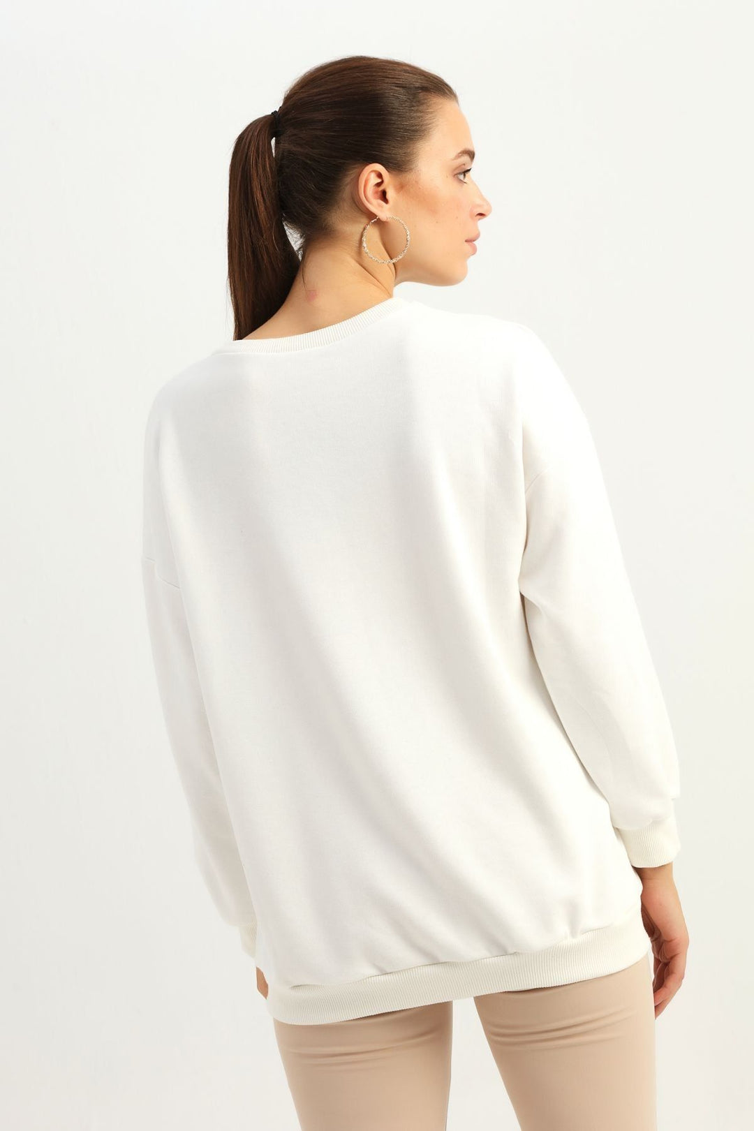 Printed Long Sweatshirt Ecru
