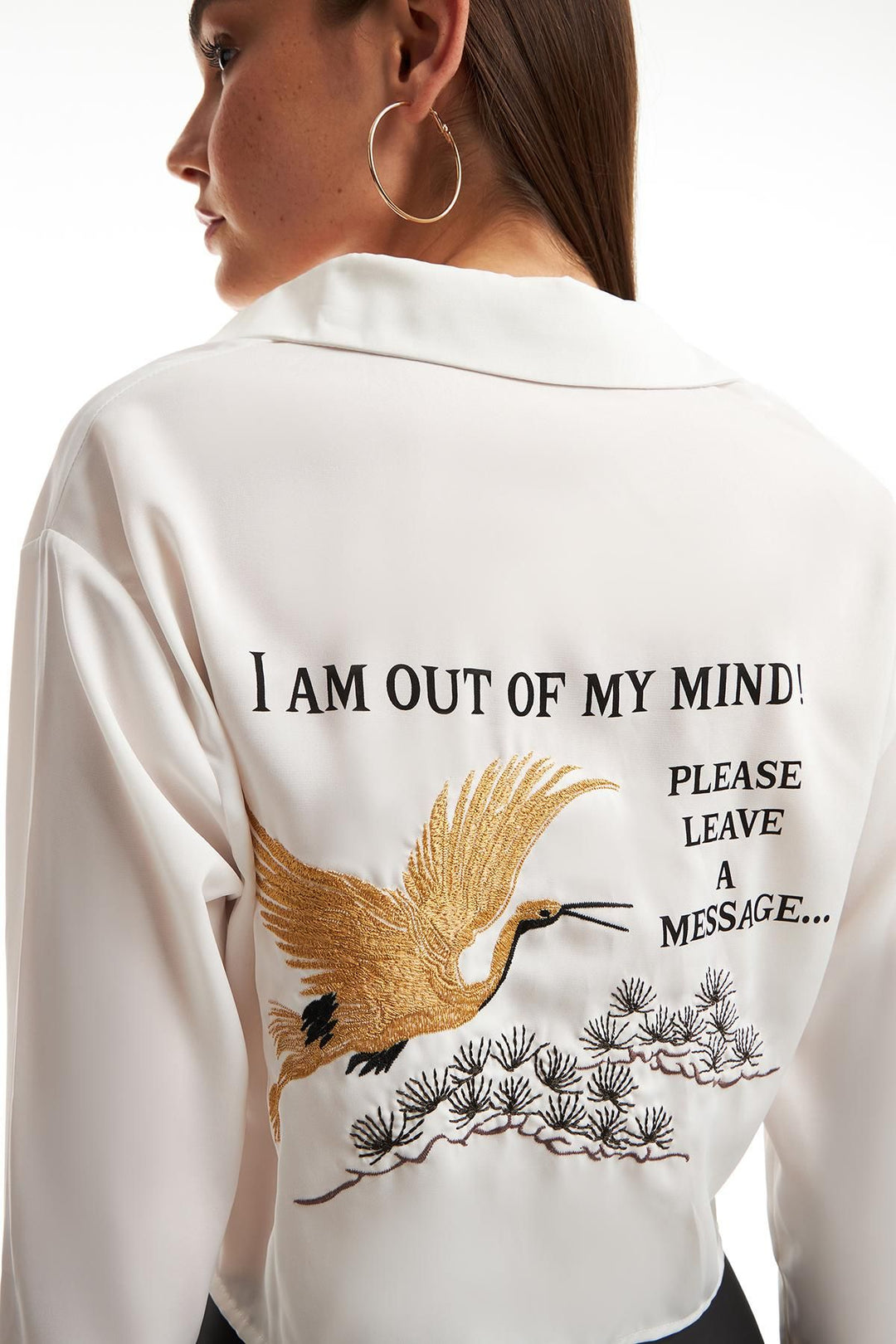 Back Printed Crop Shirt Ecru