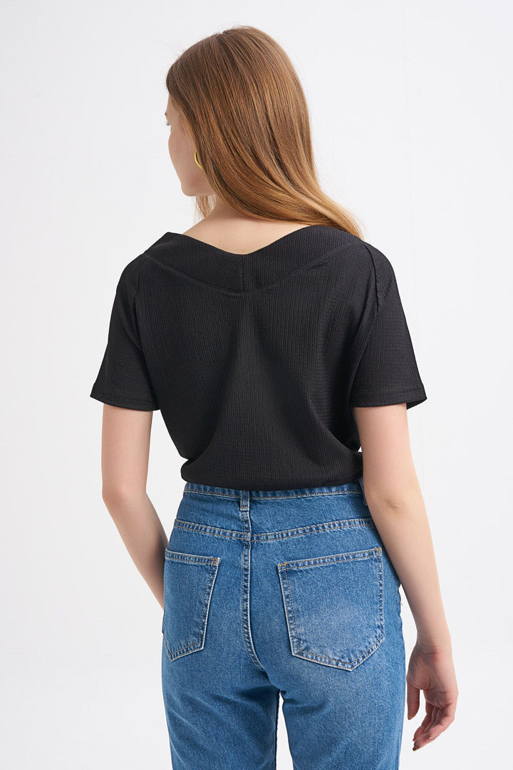 Tie Detailed V-Neck Blouse Black