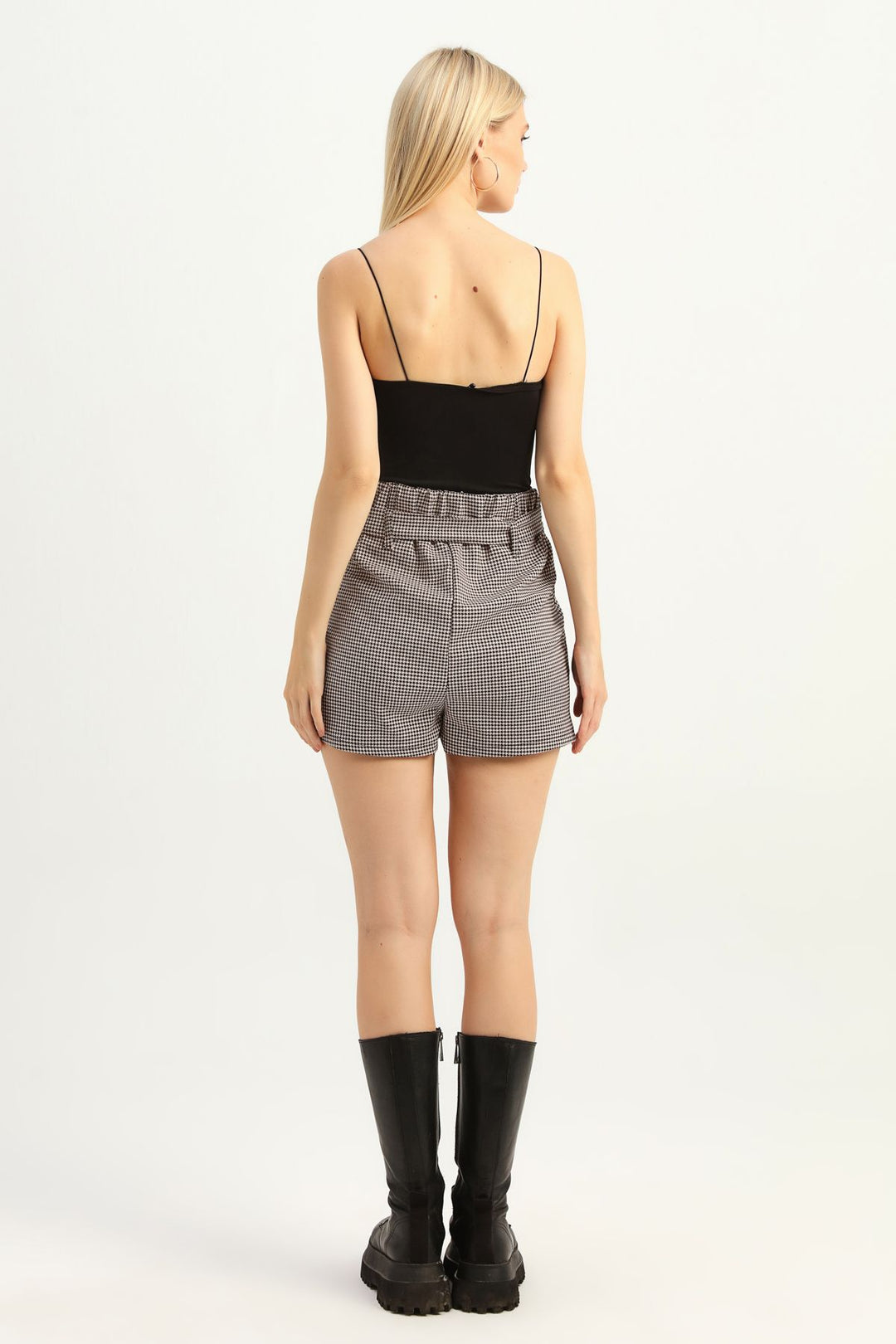 Belted Striped Shorts Skirt Powder