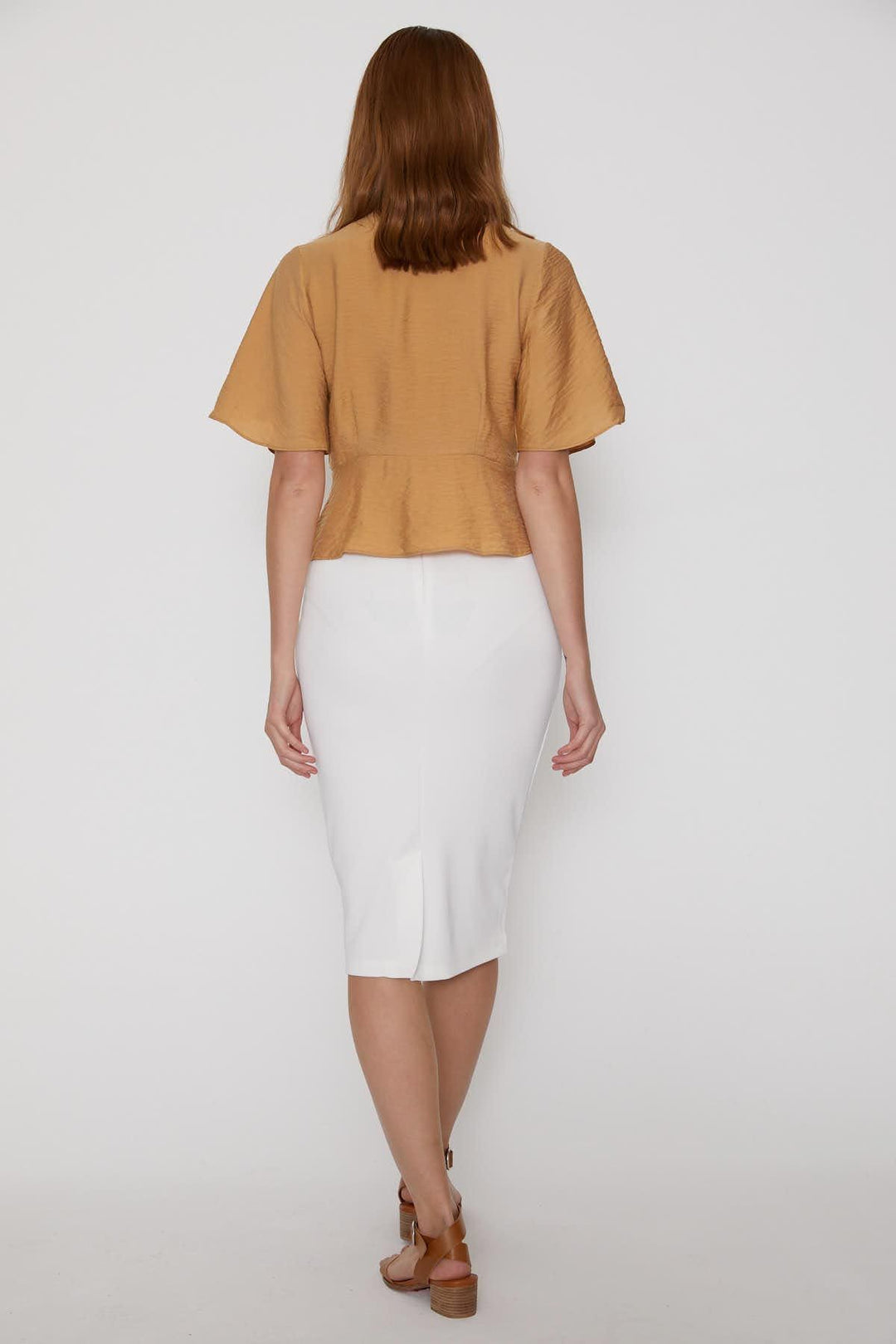 V-Neck Tie Blouse Camel