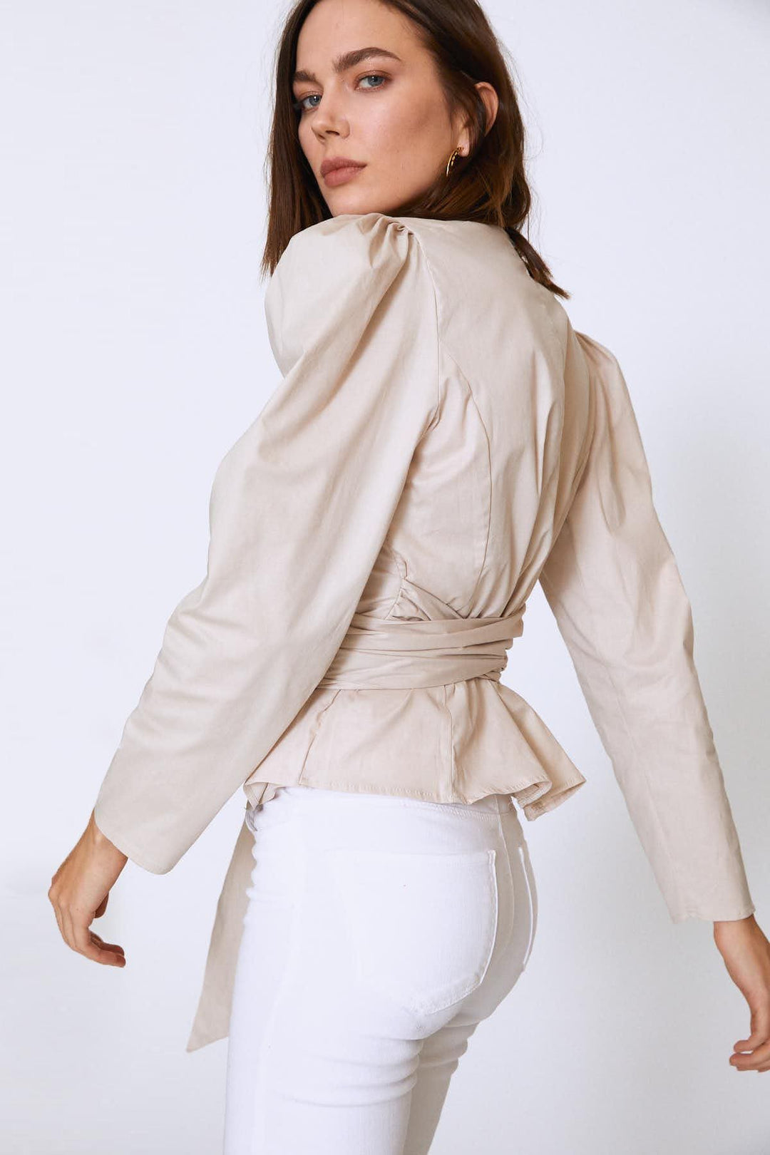 Bağlamalı Kruvaze Bluz Açık Bej