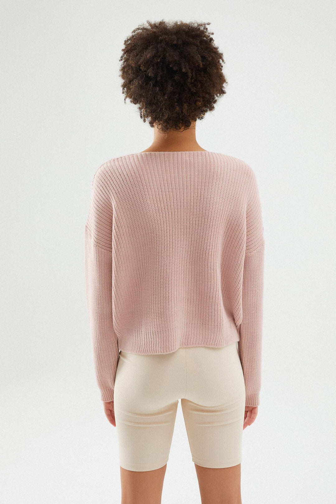 Düğmeli V Hırka Koyu Pudra