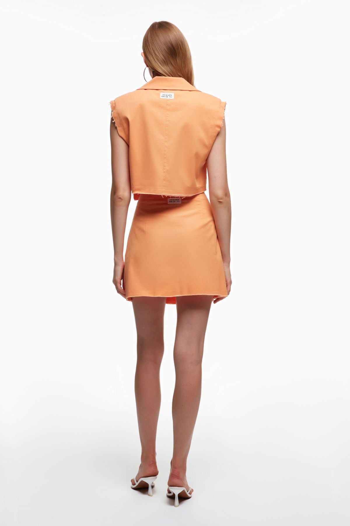 Pleat Detailed Letter Printed Mini Skirt Orange