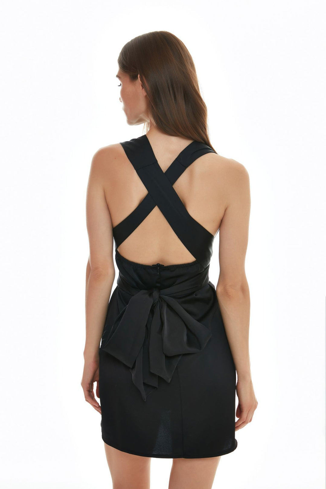 Halterneck Satin Mini Dress Black