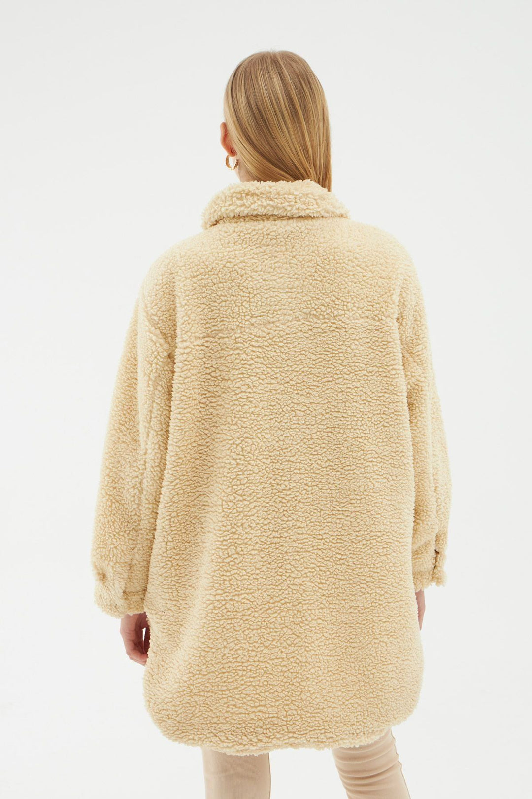 Cep Detaylı Peluş Ceket Bej