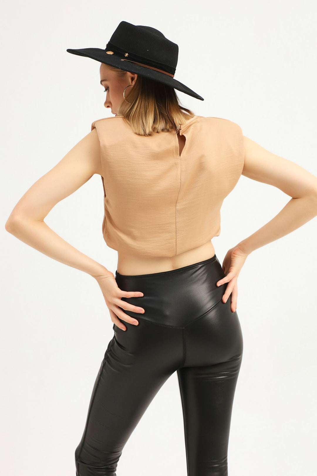 Padded Crop Blouse Camel