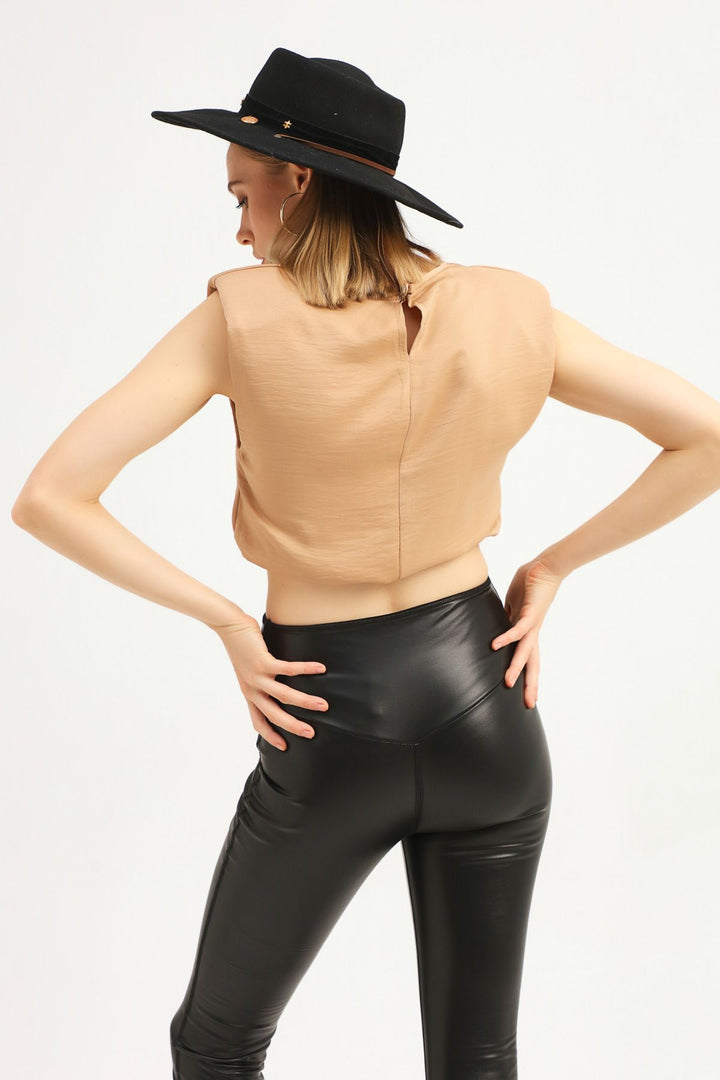 Padded Crop Blouse Camel