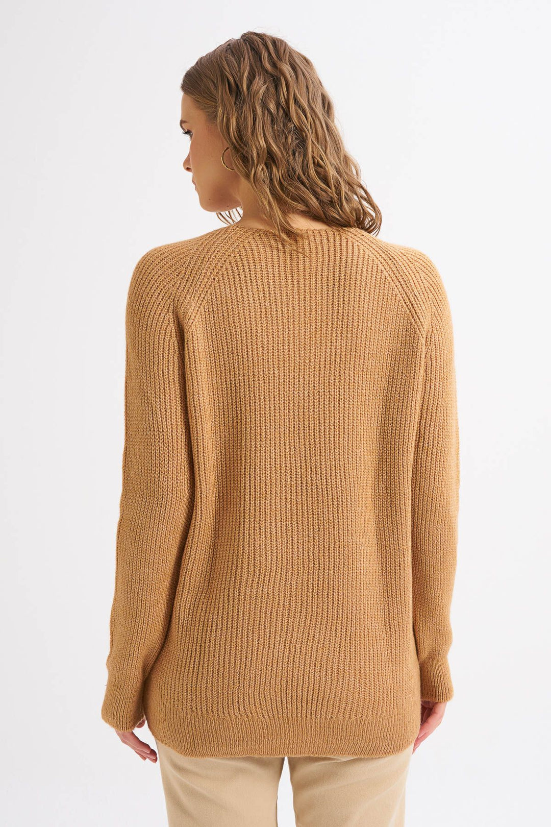 V Neck Long Sweater Camel