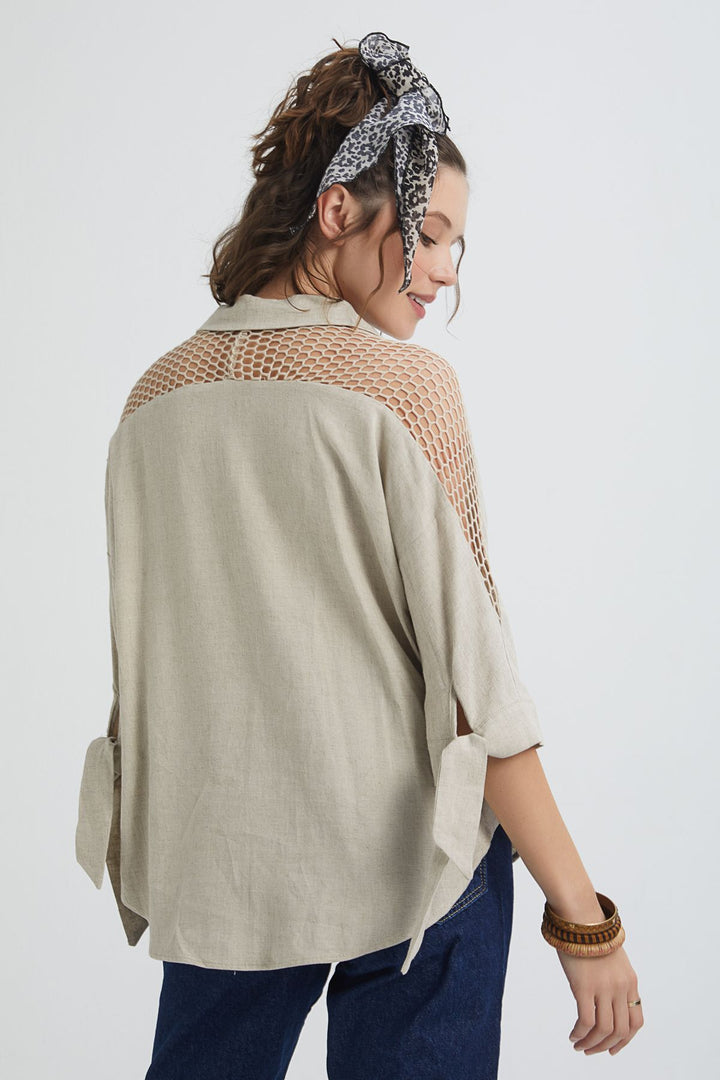 Linen Shirt with Mesh Sleeves Beige