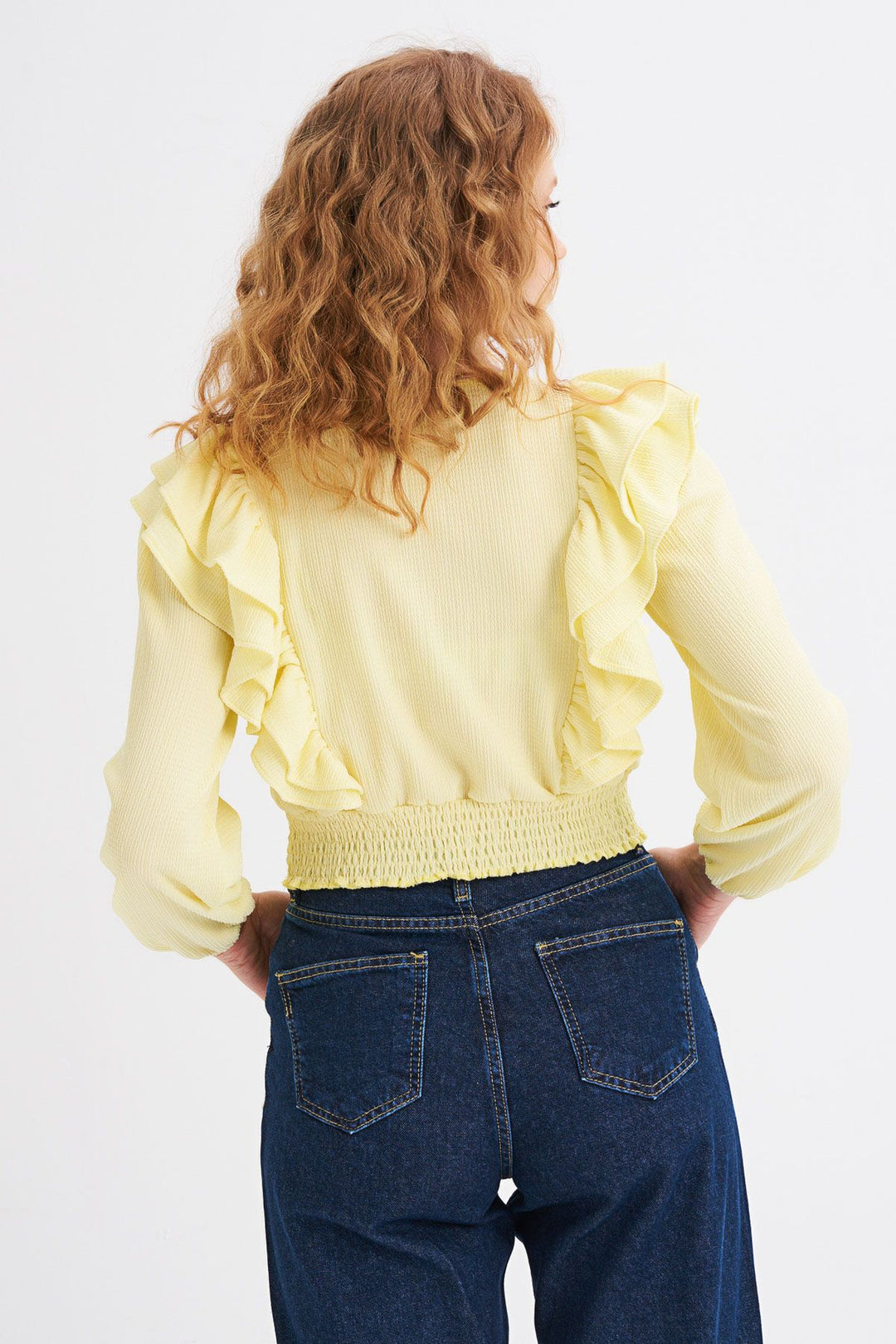 Ruffled Crop Blouse Yellow With Waist Gipe
