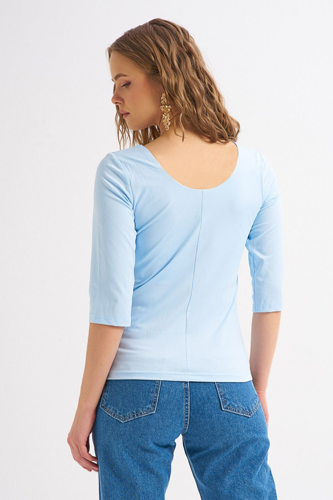 Truvakar Sleeve Basic Blouse Baby Blue