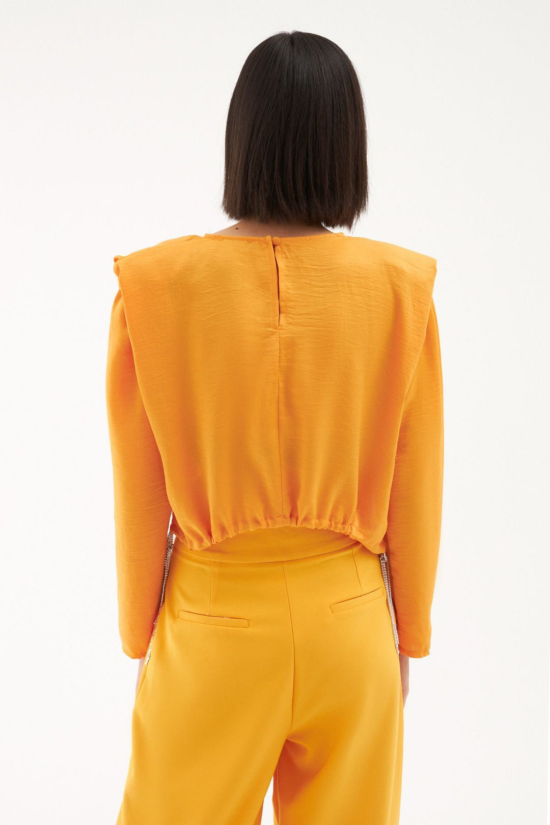 Waist Pleated Waistband Blouse Orange