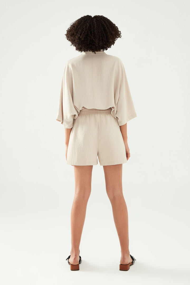 Beli Lastikli Cepli Şort Taş