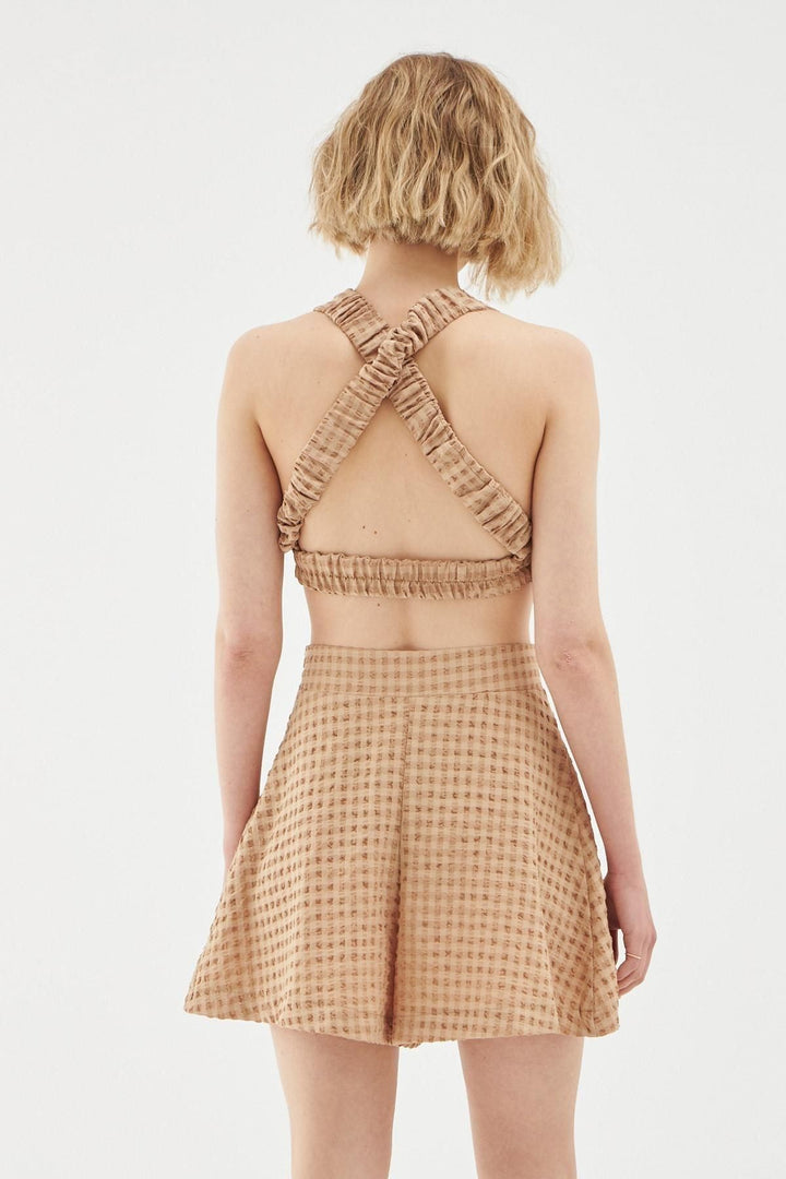 Pile Detaylı Şort Etek Bej