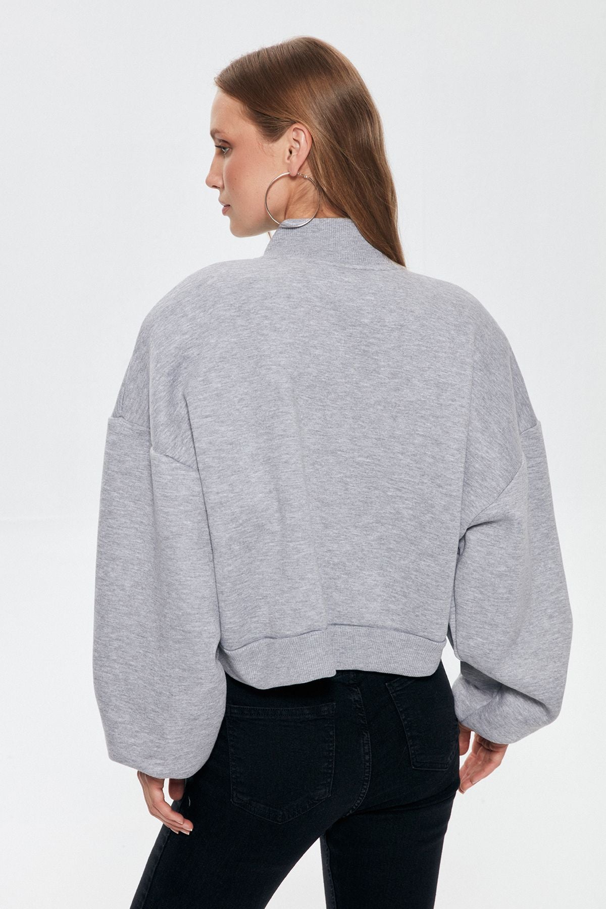 Zipper Detailed Crop Sweatshirt Grimelange