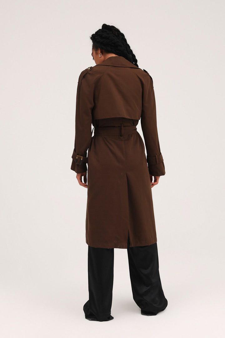 Belted Epaulette Trench Coat Brown
