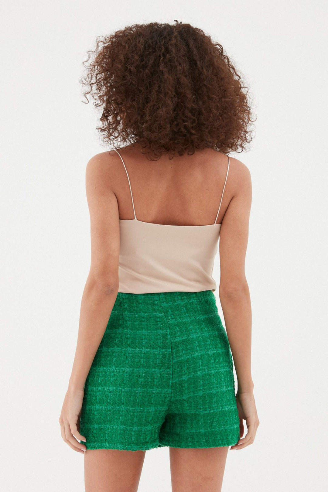 Tweed Patterned Mini Short Skirt Green