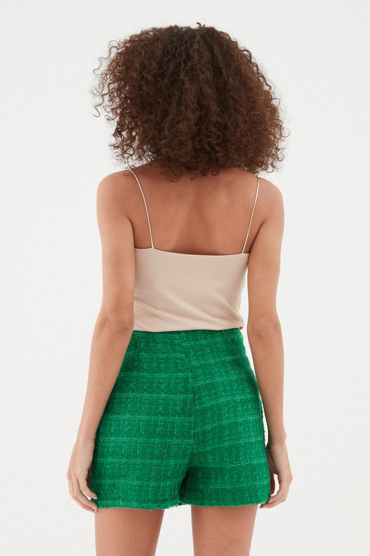 Tweed Patterned Mini Short Skirt Green