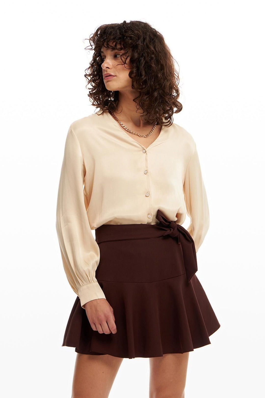 Belted Skirt With Shorts Brown