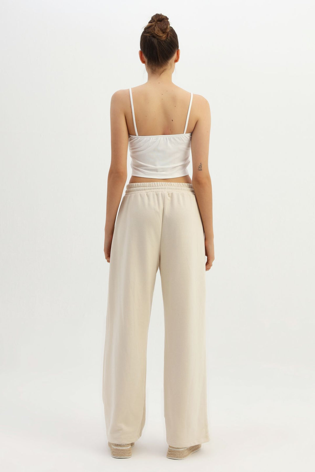 Elastic Waist Wide Leg Tracksuit Beige
