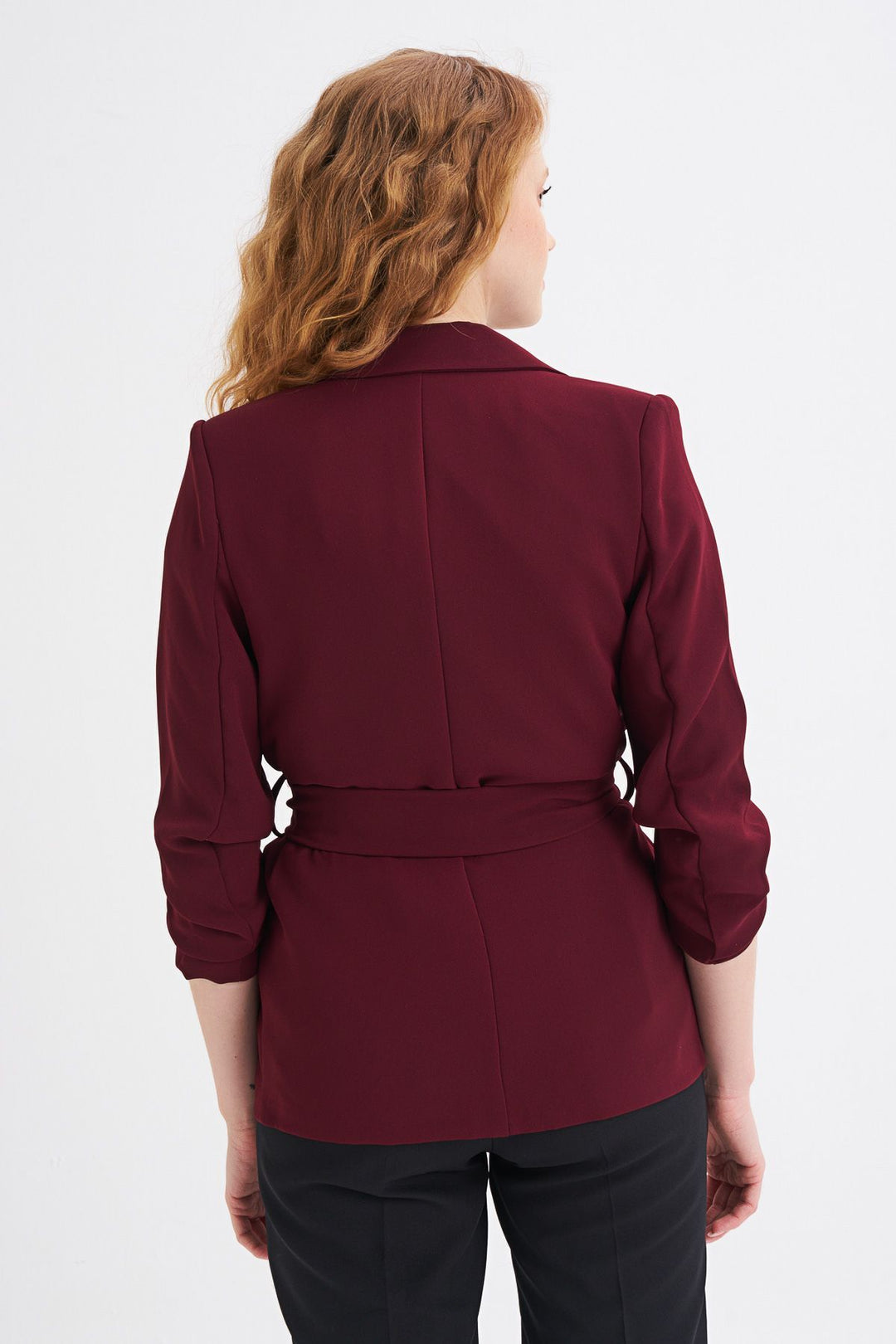 Beli Kuşaklı Fleto Cepli Ceket Bordo