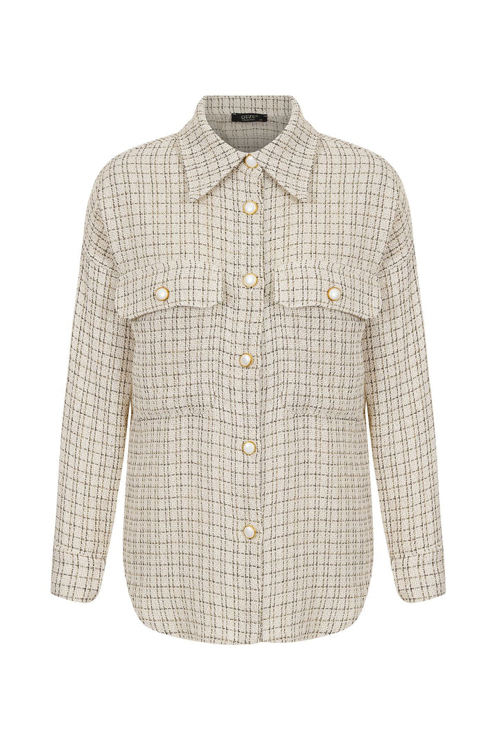 Cepli Düğmeli Tüvit Gömlek Ekru