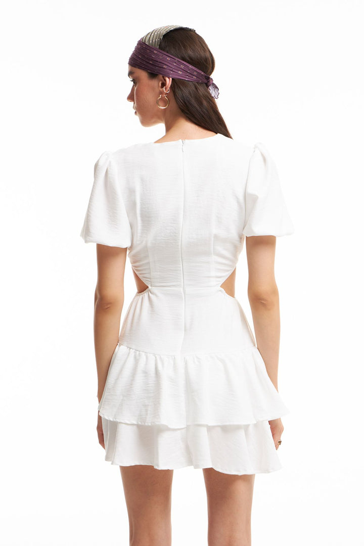 Frilly Cut Out Dress Ecru