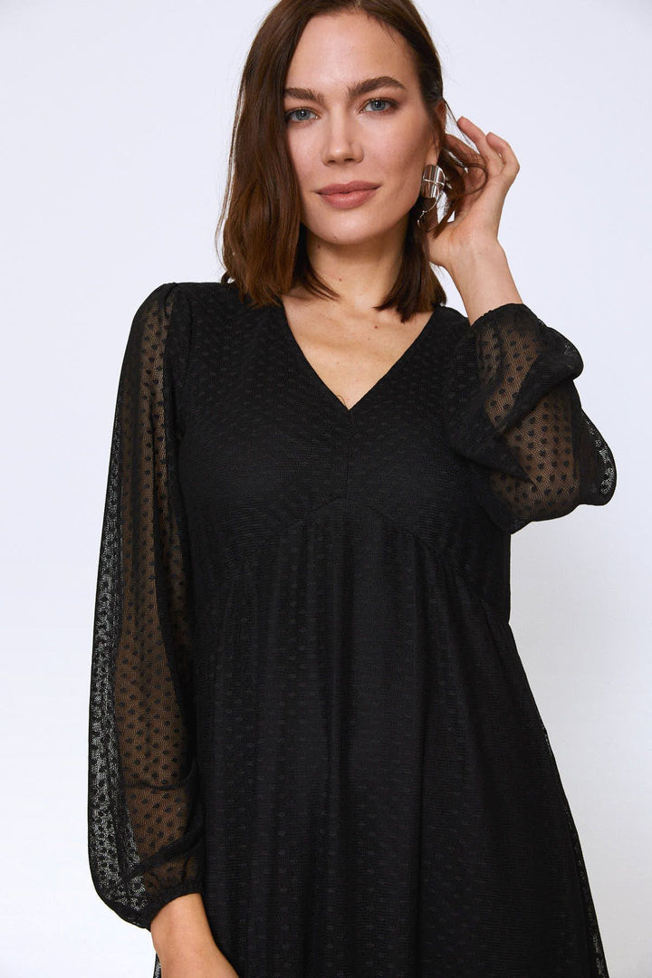 Polka Dot Tulle V-Neck Dress Black