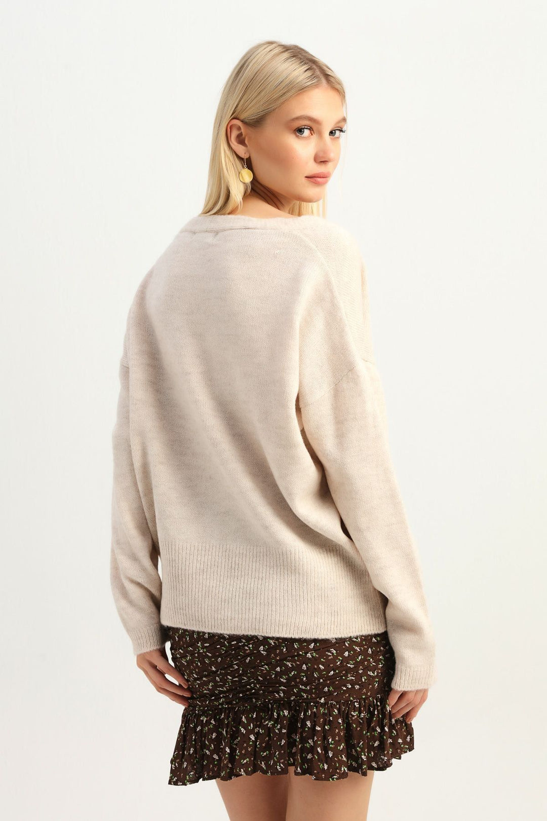 V Neck Sweater Stone