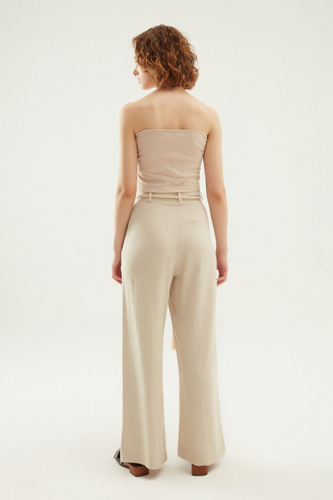 Yırtmaçlı Keten Pantolon Naturel