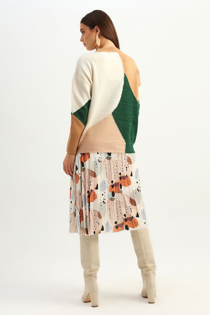 Patterned Crew Neck Sweater Brown