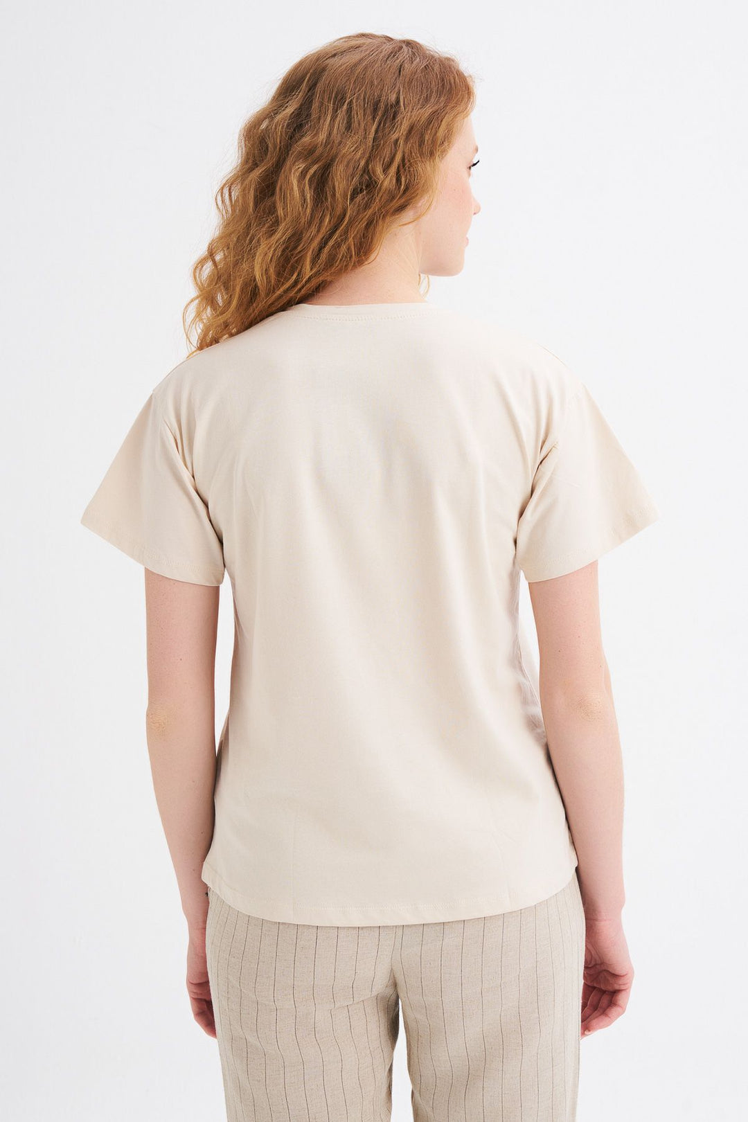 Frida Baskılı Tişört Açık Bej