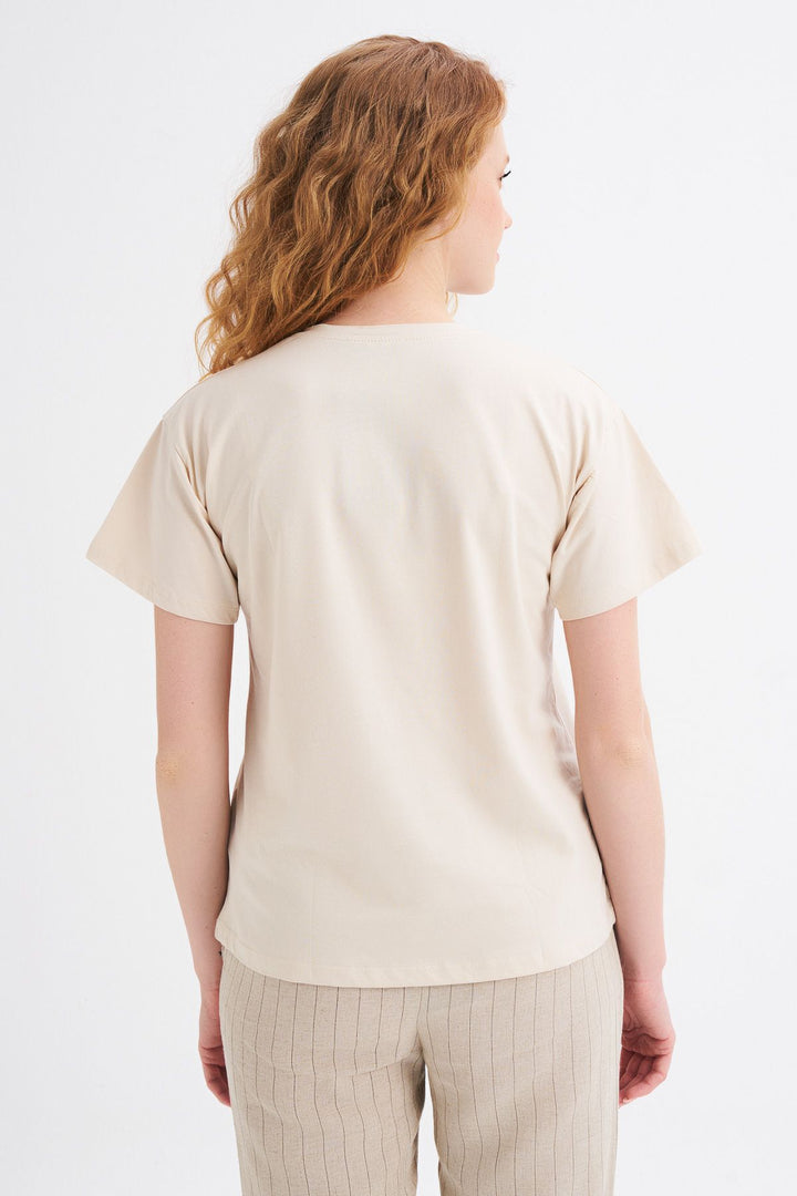 Frida Baskılı Tişört Açık Bej