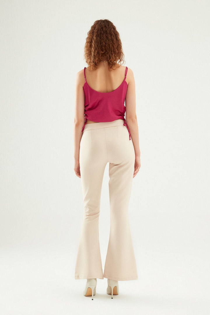 İspanyol Paça Yüksek Bel Pantolon Taş