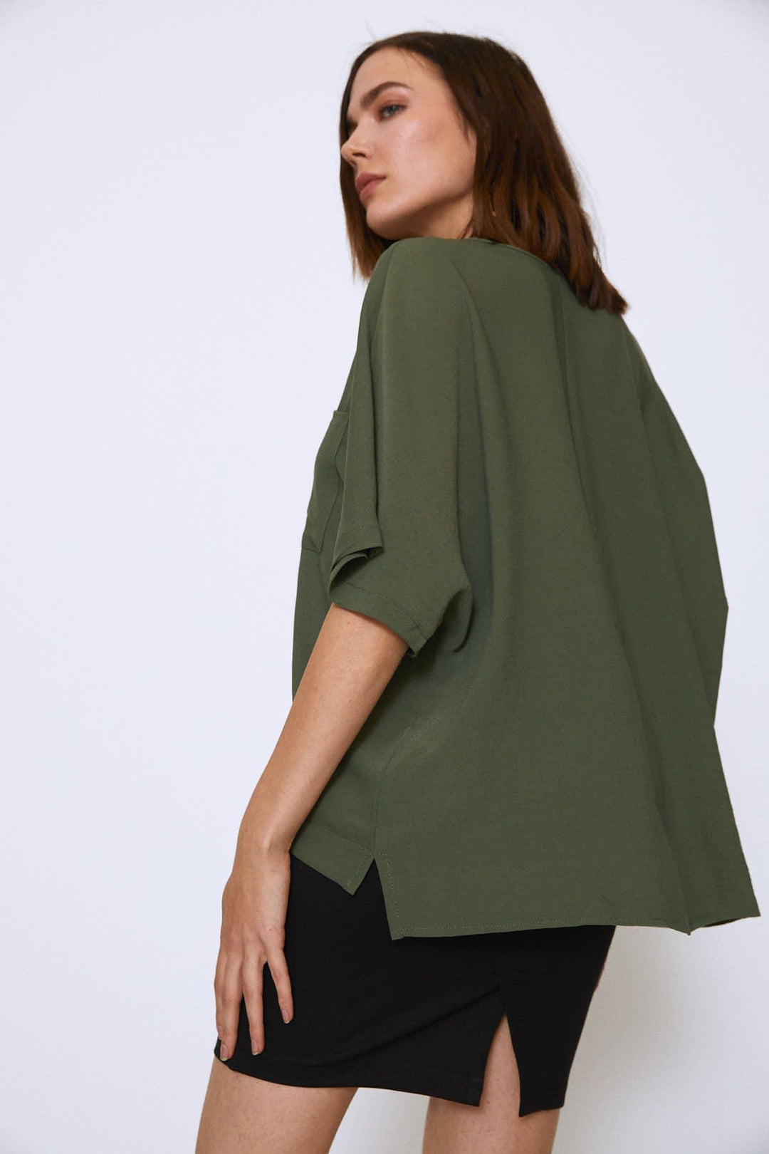 Buttoned Oversize Blouse Khaki