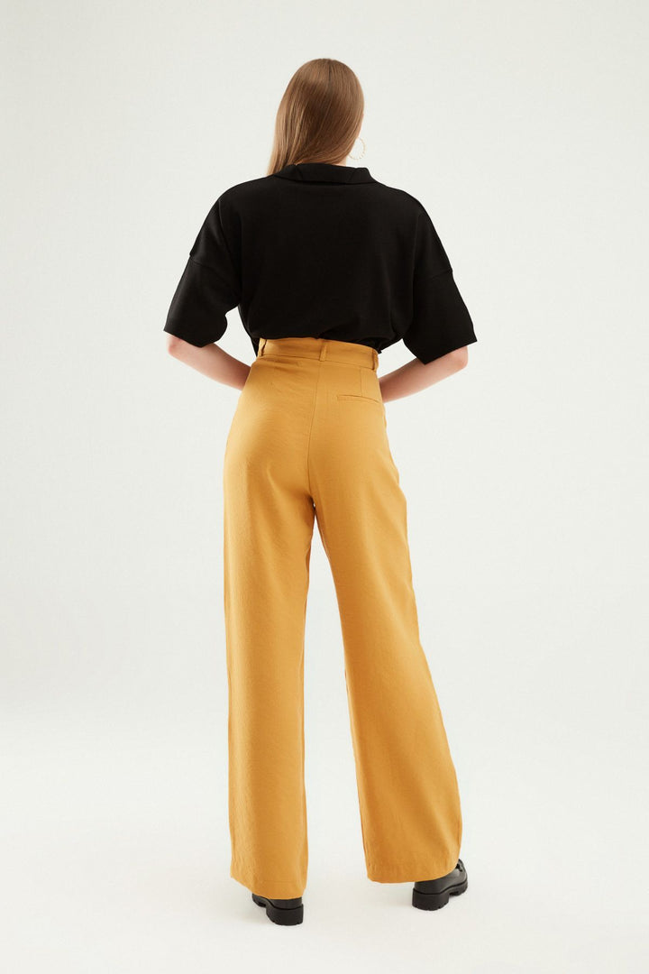 Yüksel Bel Bol Paça Pantolon Hardal