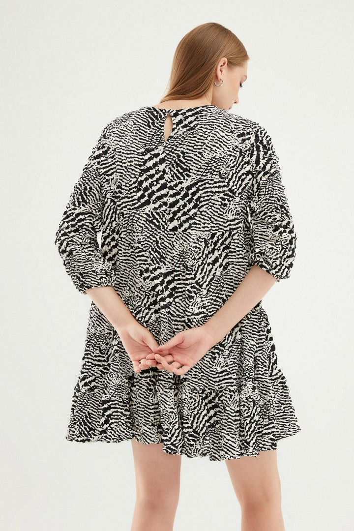 Desenli Uzun Kol Elbise Siyah