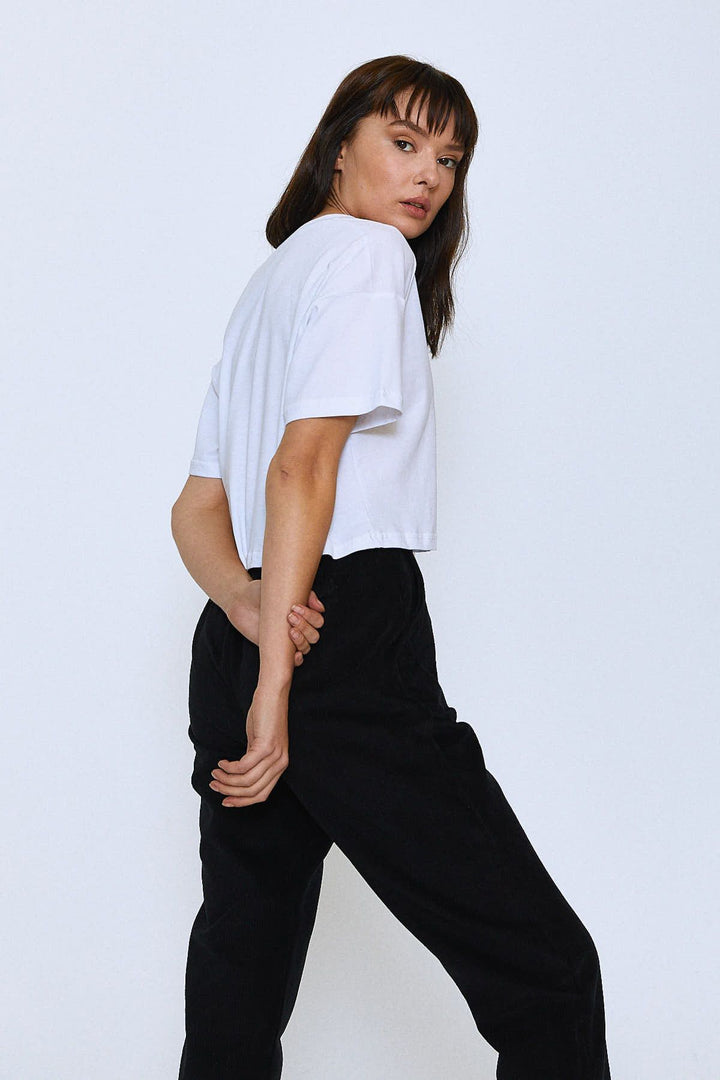 Elastic Waist Velvet Trousers Black