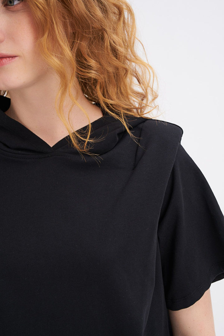 Hooded Kangaroo Pocket Long Sweatshirt Black