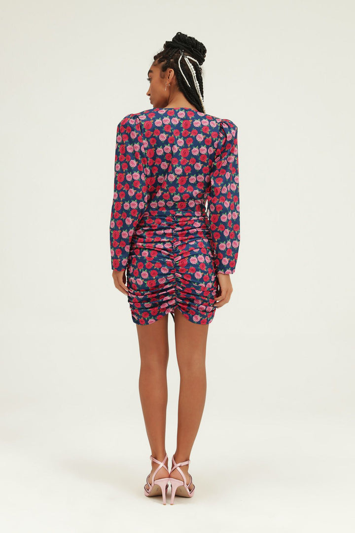 Floral Waistband Double Breasted Dress Fuchsia