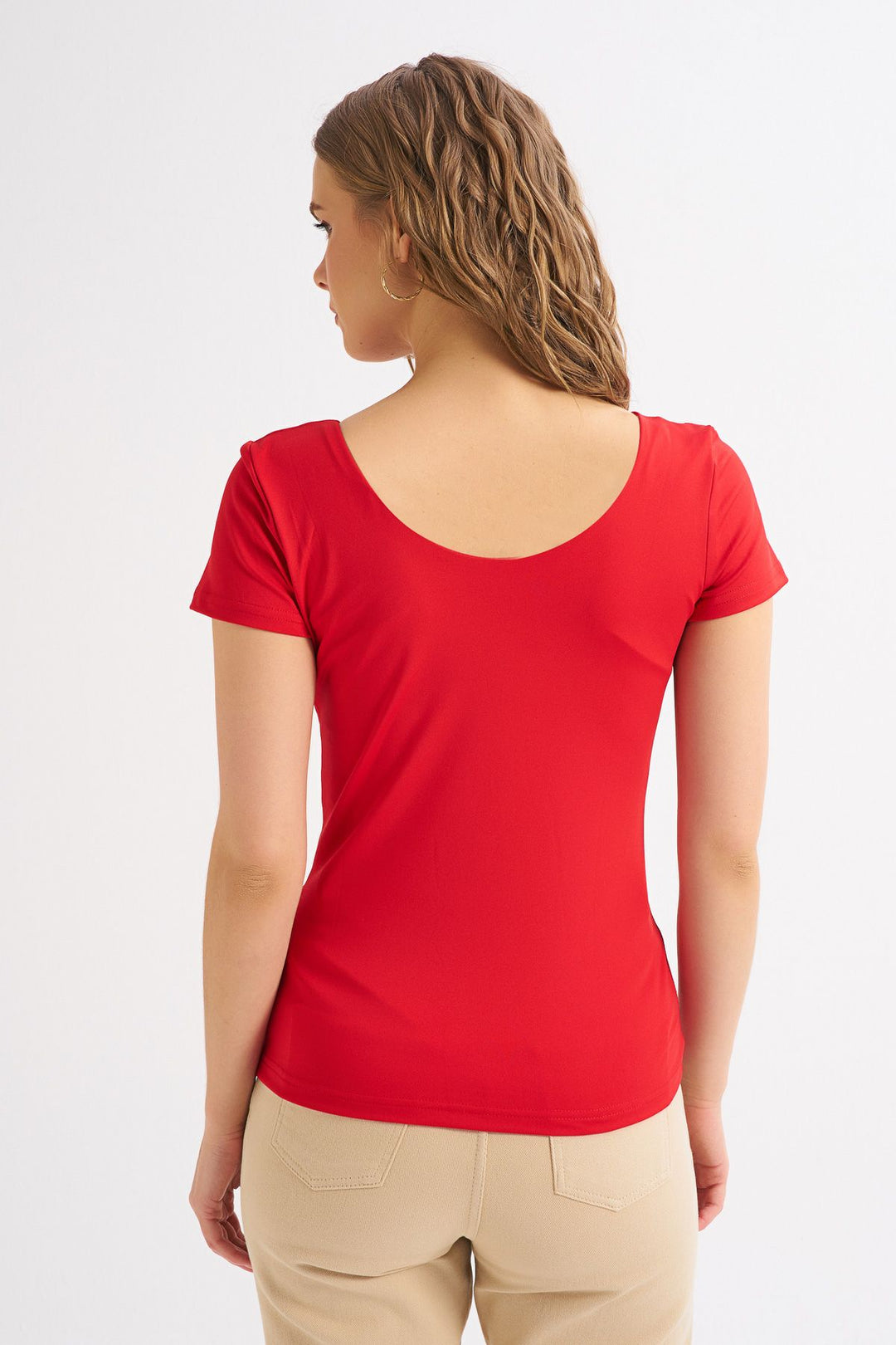 Short Sleeve Basic Blouse Red