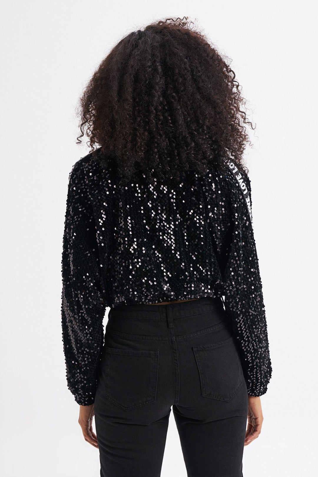 Şerit Detaylı Payetli Ceket Siyah