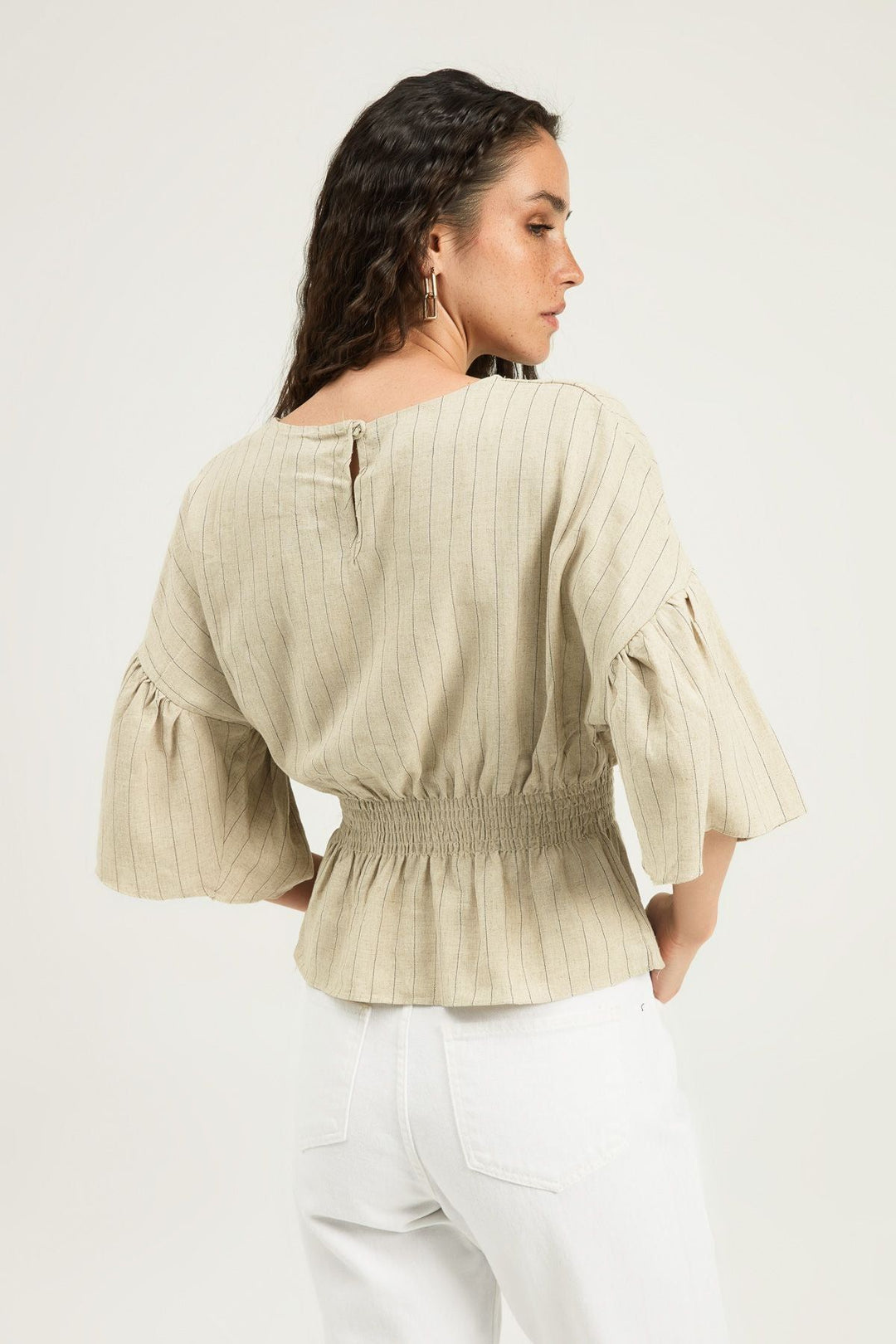 Striped Blouse with Gipe Waist Natural
