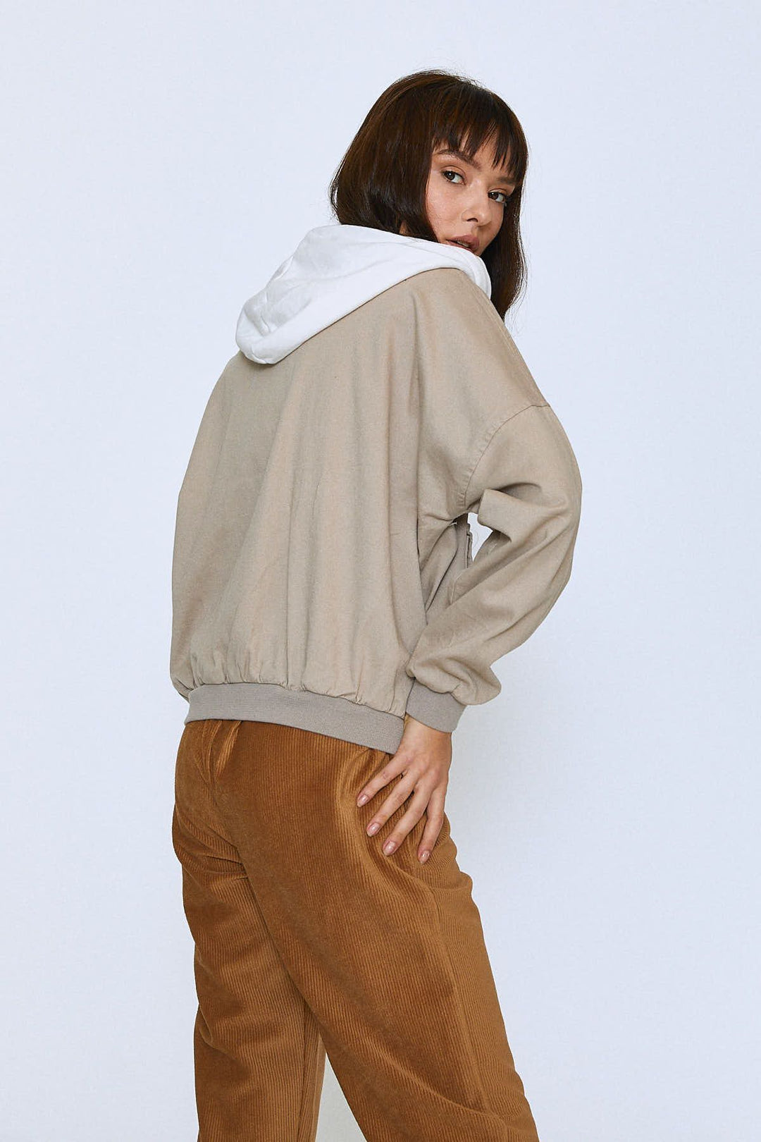 Kapüşonlu Reglan Kol Ceket Taş