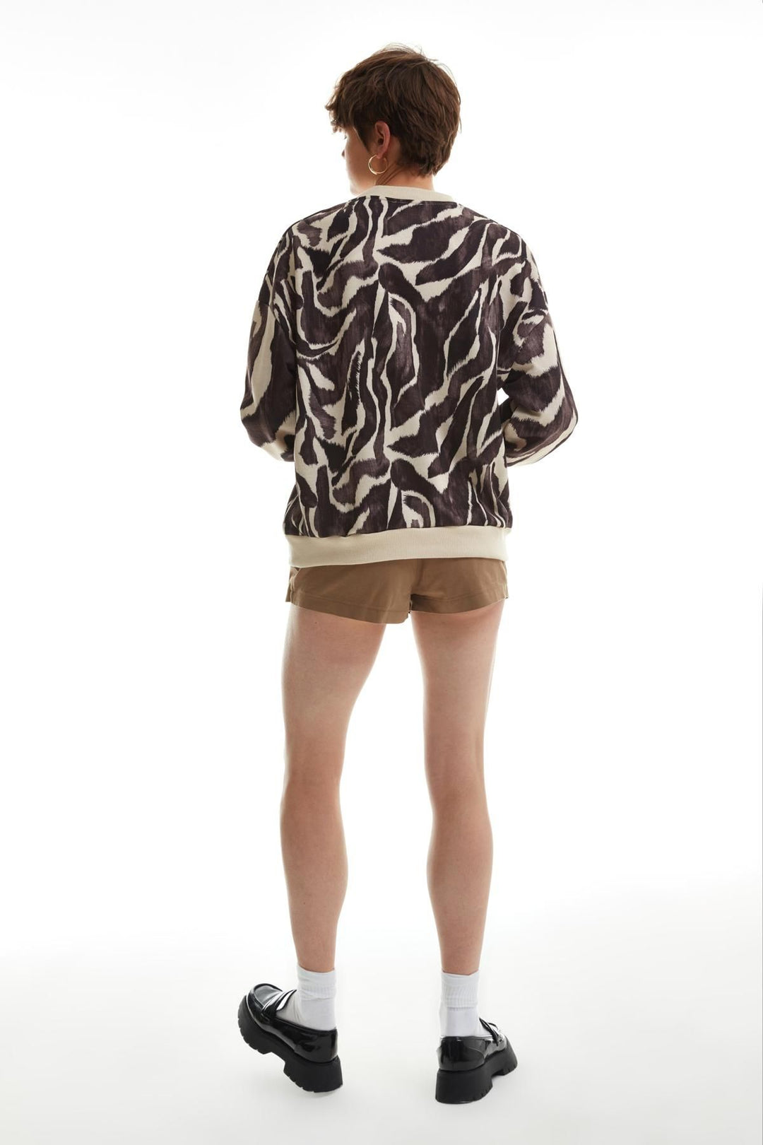 Yazı Baskılı Desenli Oversize Sweatshirt Bej