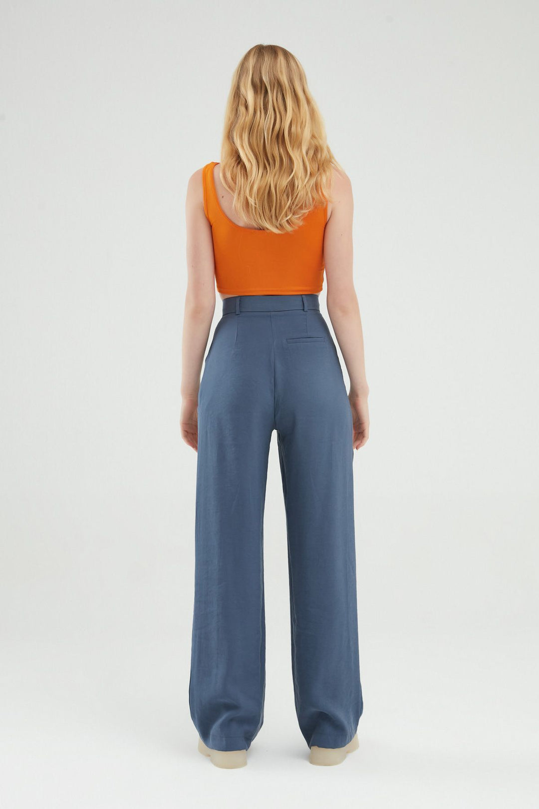 Yüksel Bel Bol Paça Pantolon İndigo