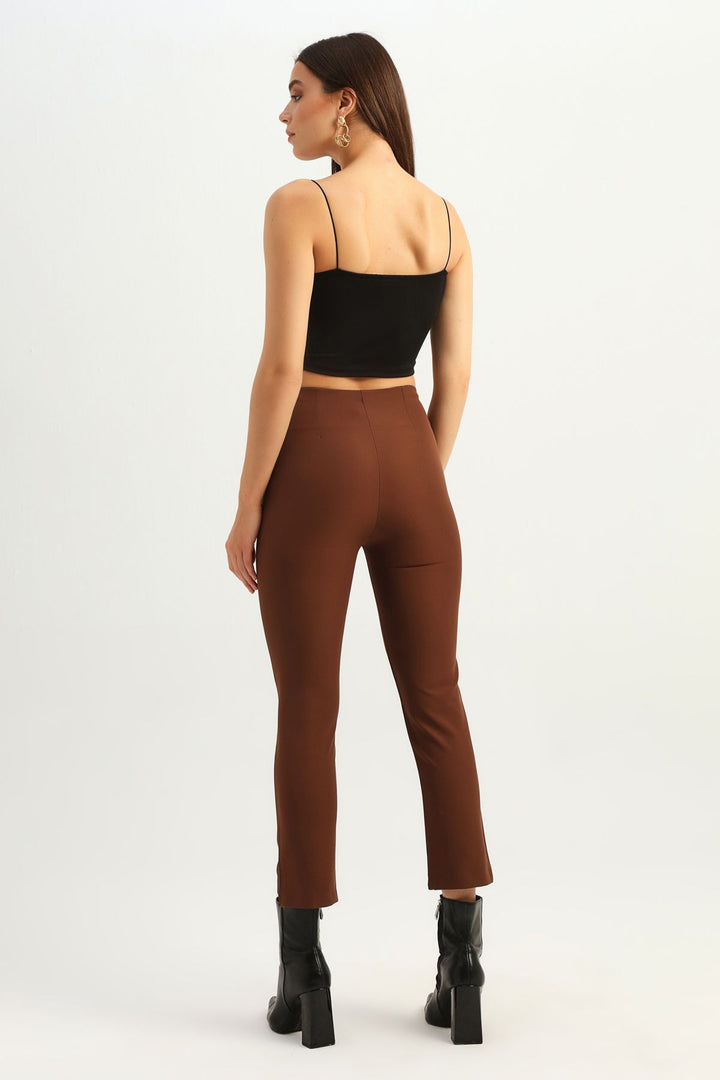 Beli Lastikli Dar Paça Pantolon Koyu Kahve